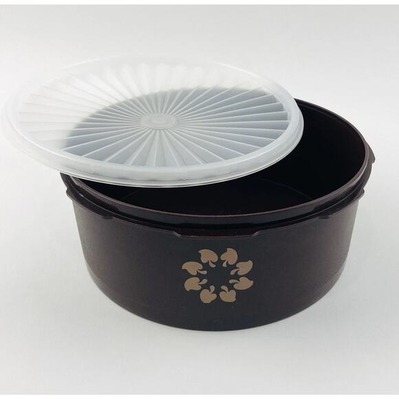 Tupperware Brown 8" Servalier Canister #1204-24 Lid 1205-7 Storage Vintage Clear - Picture 1 of 11